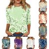 Damen Freizeitbluse mit Dreiviertelärm, Blumenprint, Rundhalsausschnitt, Lockerer Schnitt, Leichtes Pullover-Oberteil für den täglichen Gebrauch, Büro, Schule