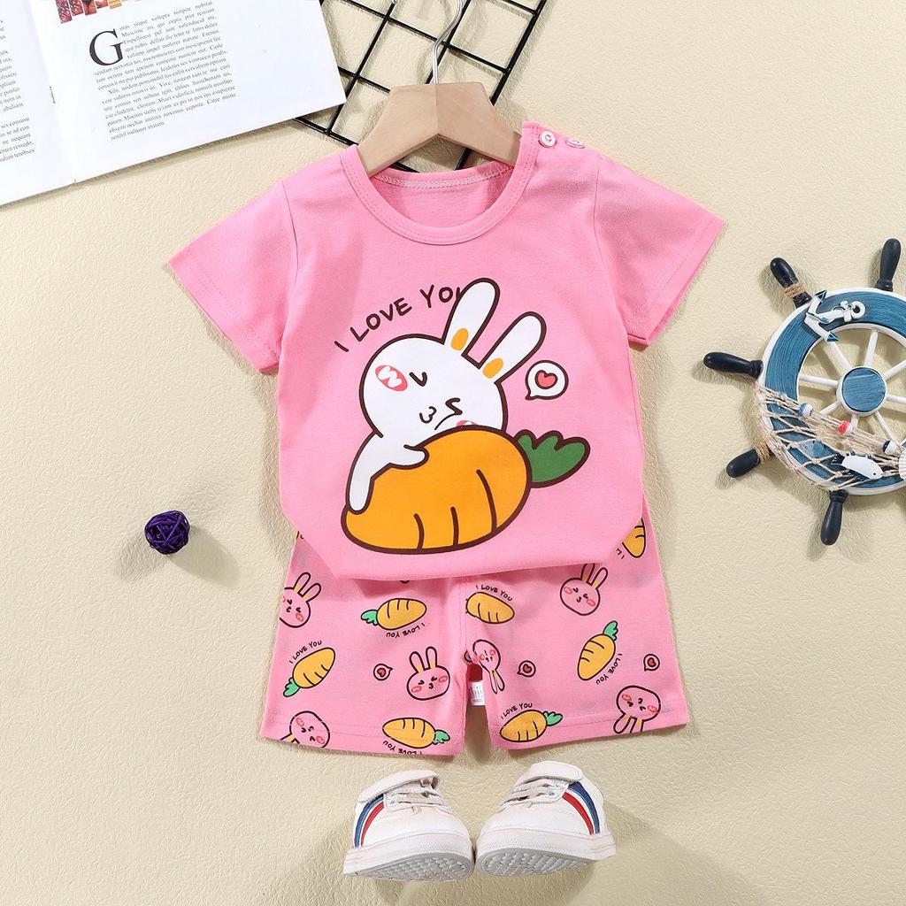 Kids' Summer Cotton Two-Piece Set: Cartoon Short Sleeve & Shorts for Toddlers