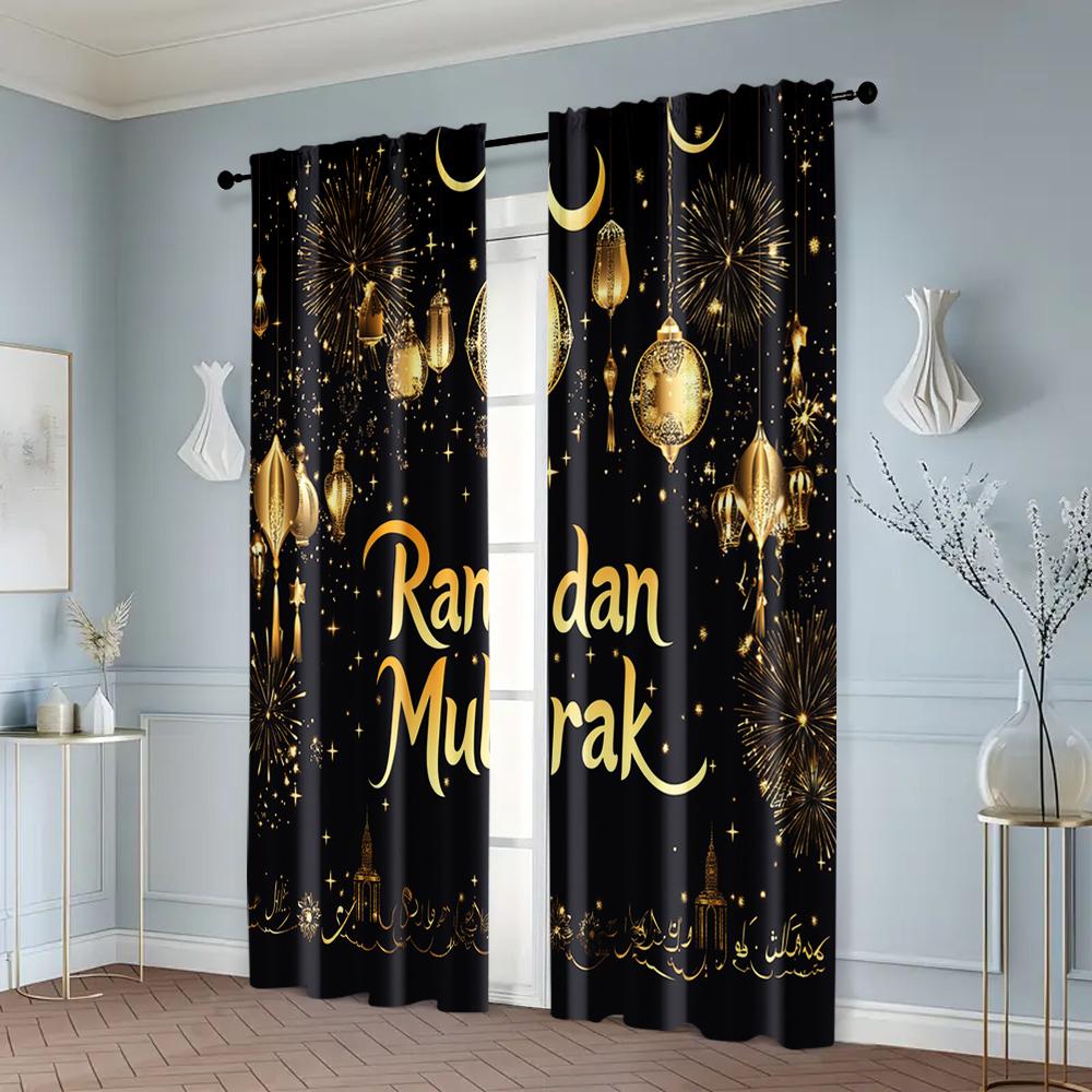 2pcs, Creative Curtains Ramadan Polyester Woven (without rod) Room Decor Ldeal for Bedroom and Various Room Types
