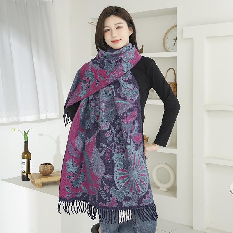 Ethnic Style 2026 Women's Cashmere Feel Scarf Shawl – Warm Travel Outerwear for Autumn & Winter