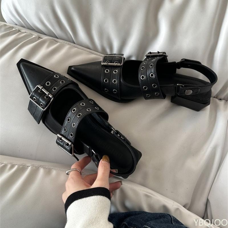 Fashion Sharp pointed medium thick single shoes for women in spring summer with buckle comfortable temperament women's single shoes