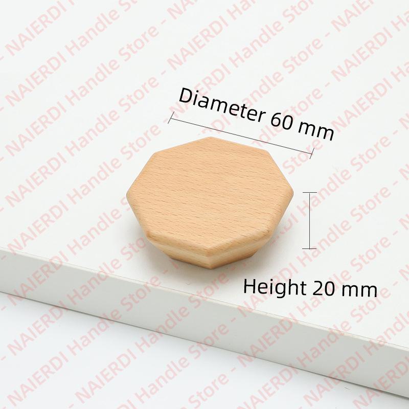 NAIERDI Solid Wood Cabinet Handles Modern Single Hole Wooden Pulls Octagon Round Knobs for Kitchen Cupboard Wardrobe Hardware
