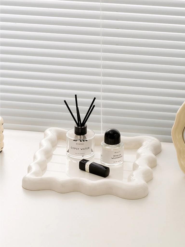 Morden Wave Storage Tray Makeup Storage Plate Square Ripple Tray Jewelry Organization Deskstop Ornament Tea Table Decoration