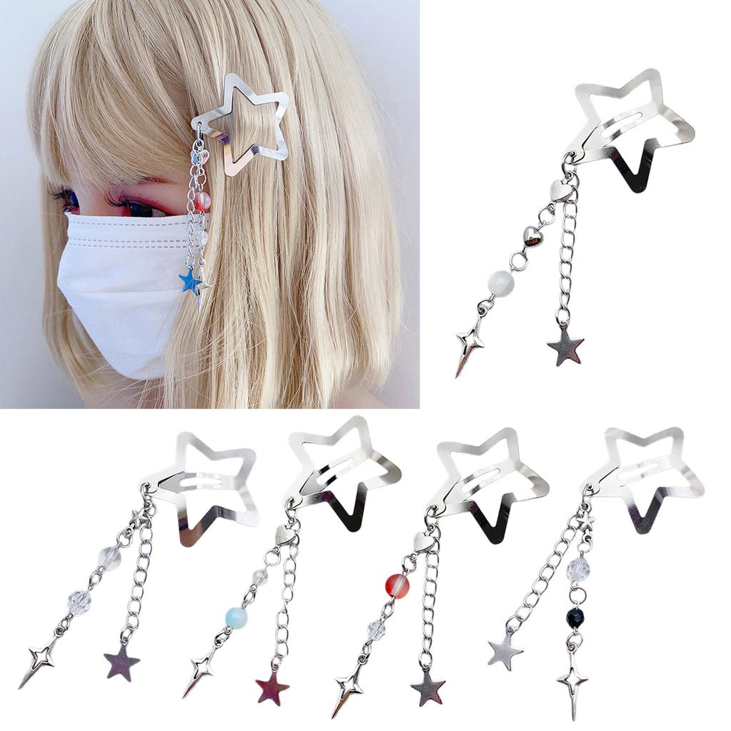 Stylish Star Shaped Hairpin Metal Snap Hair Clip Tassels Heart Beaded Barrette Styling Accessory for Women Girls