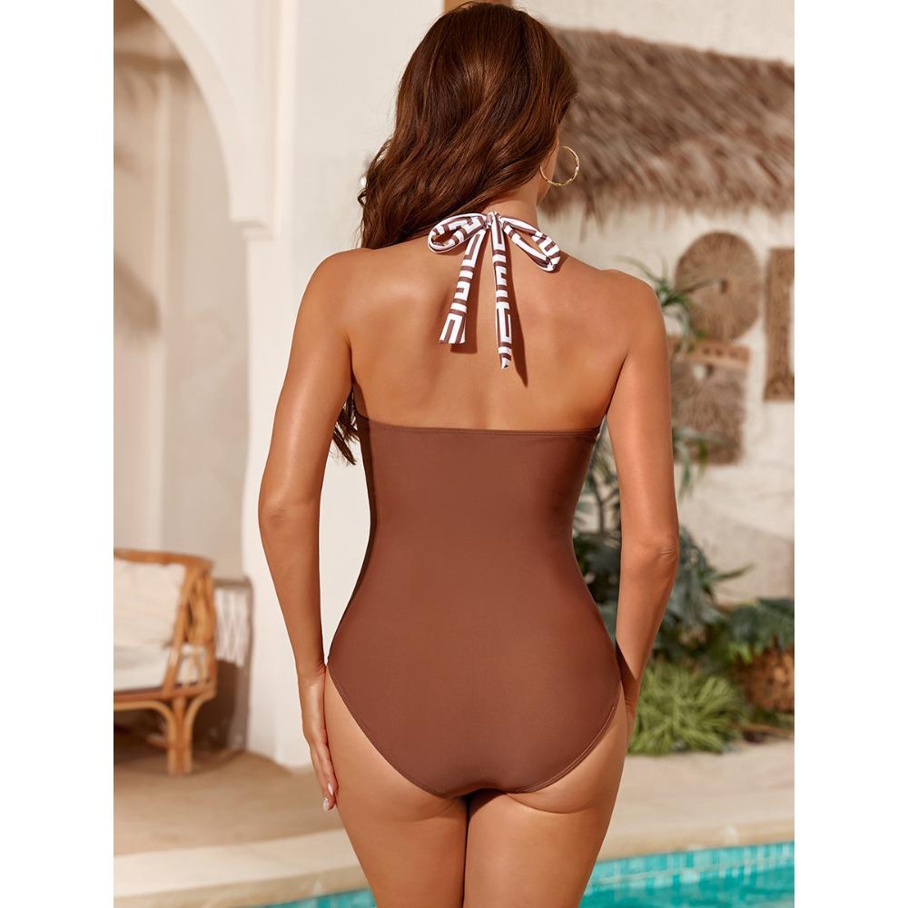 2025 Neuer Badeanzug Damen Europäisch und Amerikanisch Sexy Splicing Einteiliger Bikini Tiefer V-Ausschnitt Bikini Badeanzug