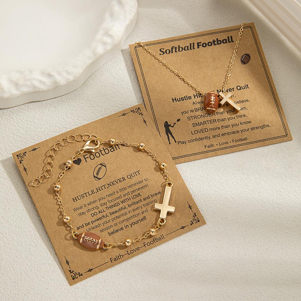 European and American Style Rugby Cross Necklace & Bracelet Set, Light Luxury Niche Layered Choker and Bracelet