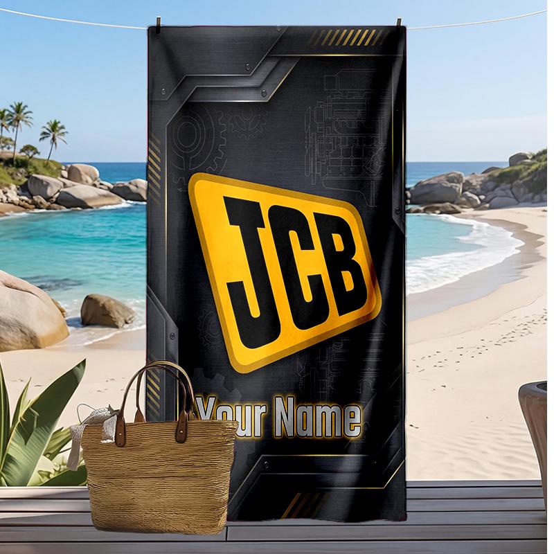 JCB Custom Beach Towel, Print Your Name Text Lightweight Absorbent Towel for Swimming Travel