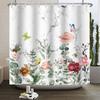 Floral Shower Curtain Flower Butterfly Waterproof Polyester Bathroom Curtain With Hooks Bathtub Screen