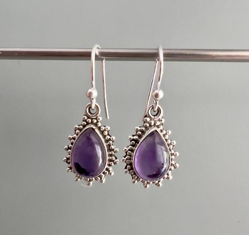 Solid 925 Sterling Silver Amethyst Gemstone Earrings Pear Earrings Designer Earrings