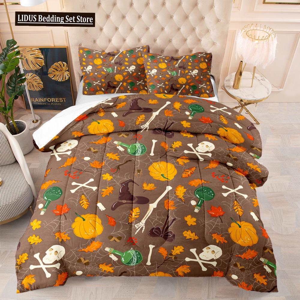 Halloween Duvet Cover Set Pumpkin Lantern Pattern Comforter Cover King Queen Size For Kids Boys Girls Gift Polyester Bedding Set