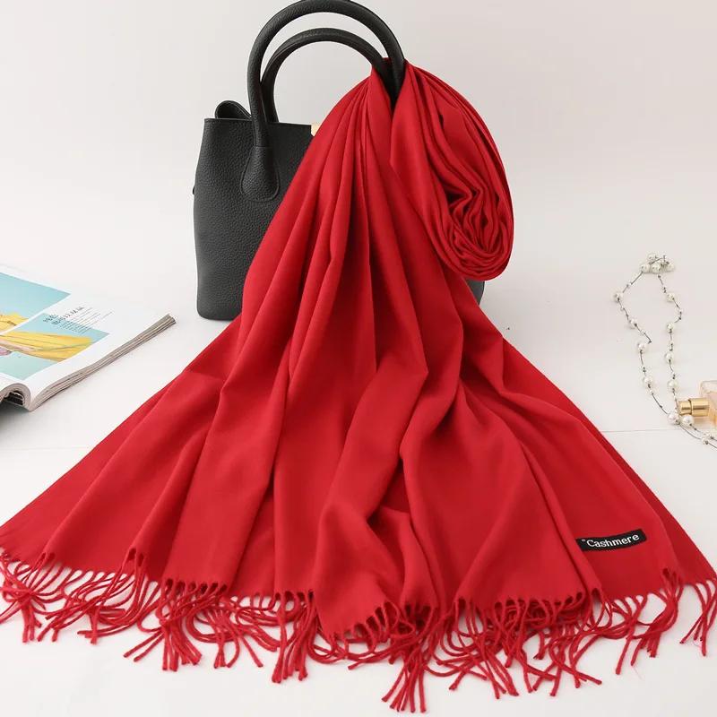 Autumn Winter Solid Imitation Cashmere Scarf for Men Women Tassel Intensification Warm Shawl Fashion Necklaces Wrap Long Scarves