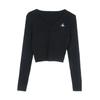 Korean Style V-Neck Saturn Embroidered Slim Knit Top for Women