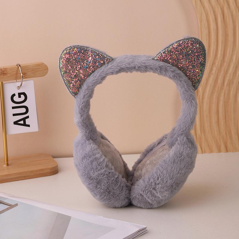 Korean Style Sequin Cat Ear Plush Winter Ear Muffs for Kids