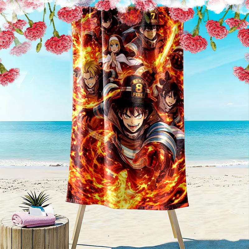 Fire Force Print Beach Towel, Large Soft Quick Dry Towel for Beach Camping Swimming