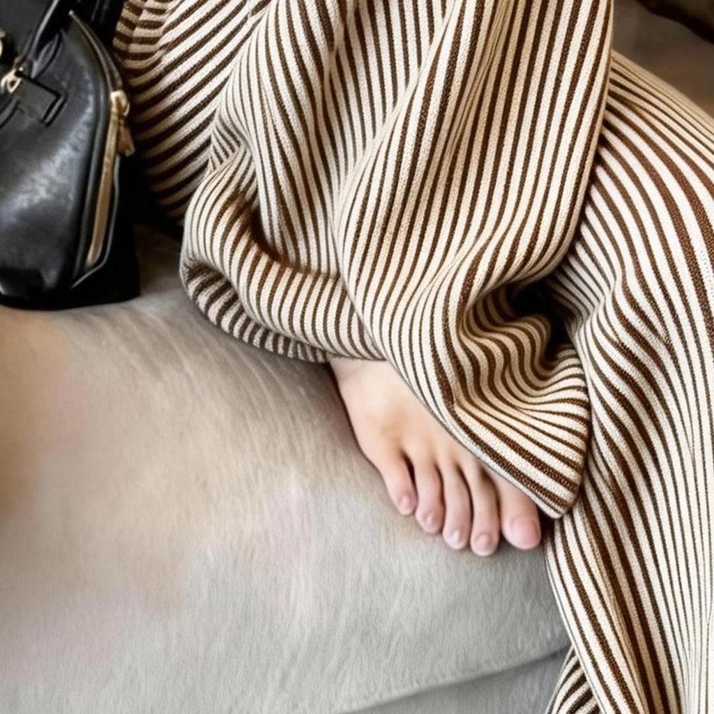 Women's 2026 Spring French Khaki Stripe Retro Wide-Leg High-Waist Pants