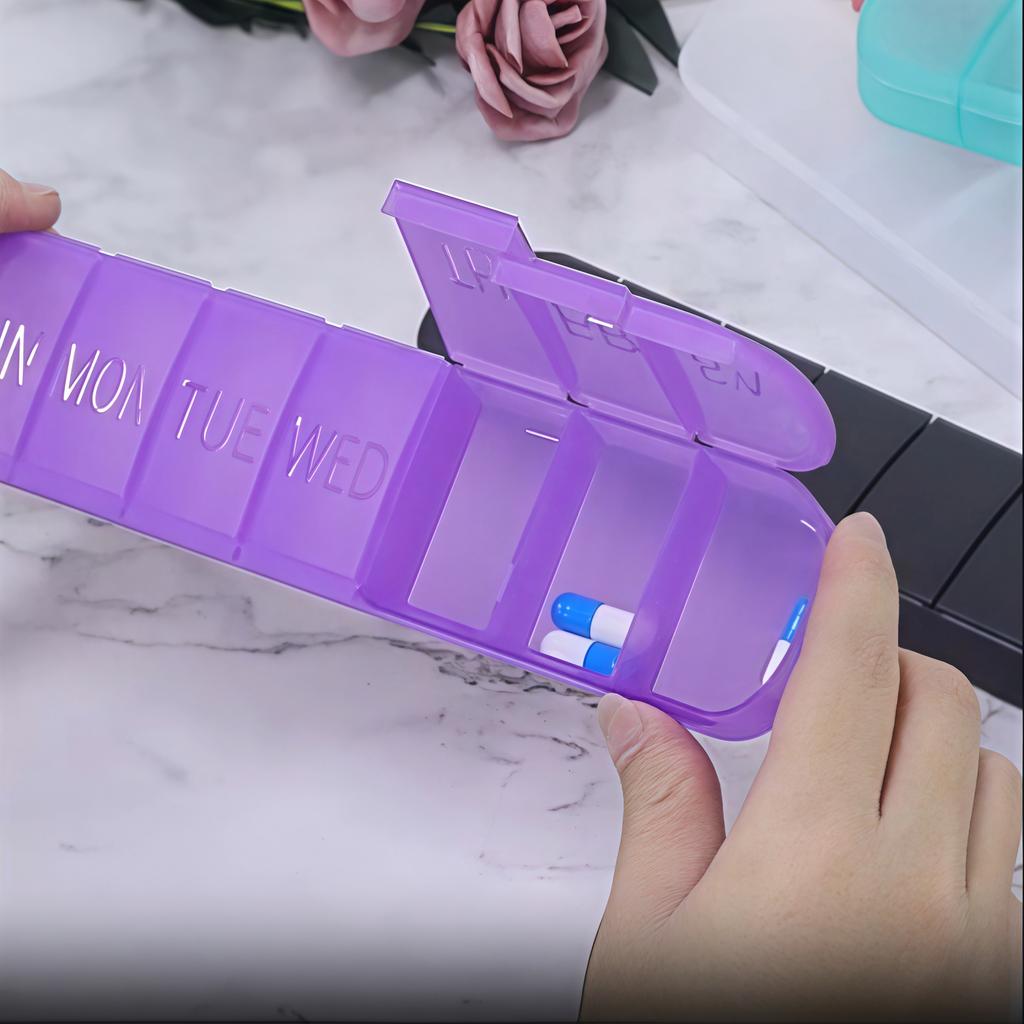 Weekly Pill Case Drug Dispense Small Reusable Plastic Containers 7 Day Daily Vitamin Containers to Hold Medicine Supplements