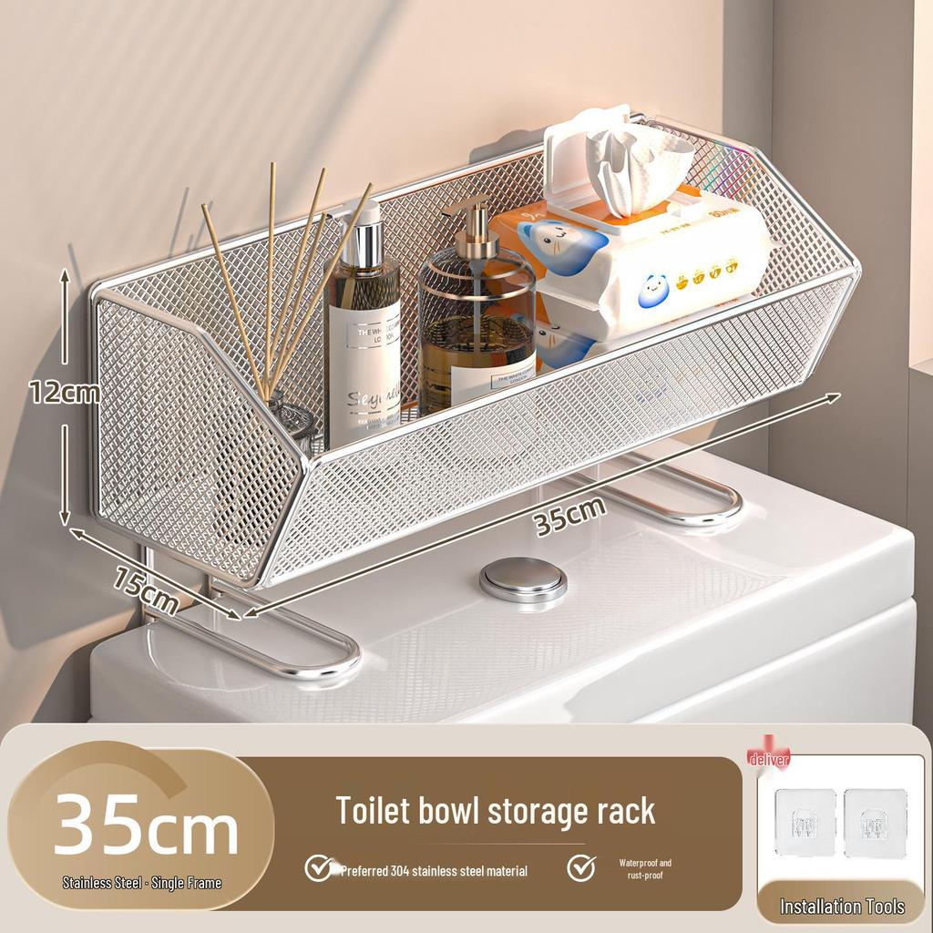 Stainless Steel Wall-Mounted Bathroom Shelf Above Toilet