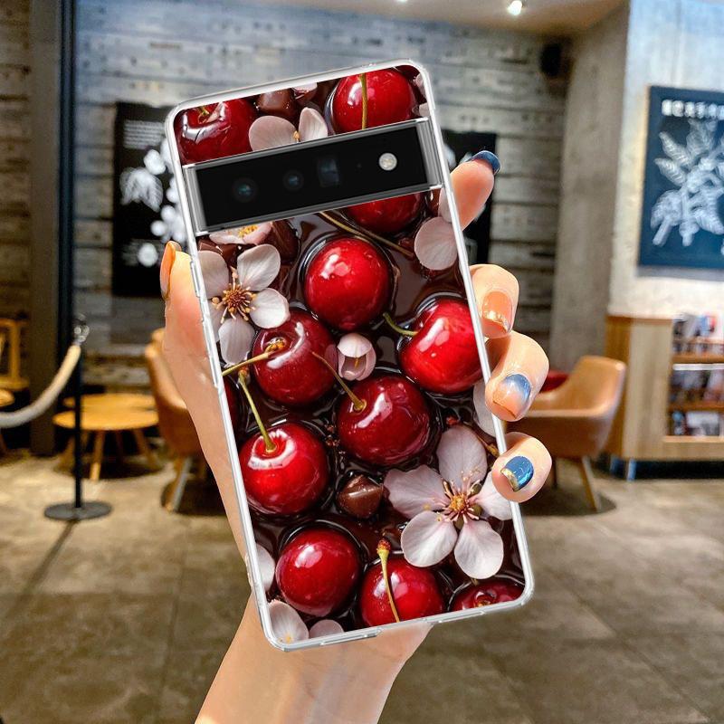 For Google Pixel 10 Pro Clear Phone Case Pixel 9 Pro XL Pixel 8 Pro 9A 8A 7A 7 6A 6 Pro Soft TPU Cover Red Cherry