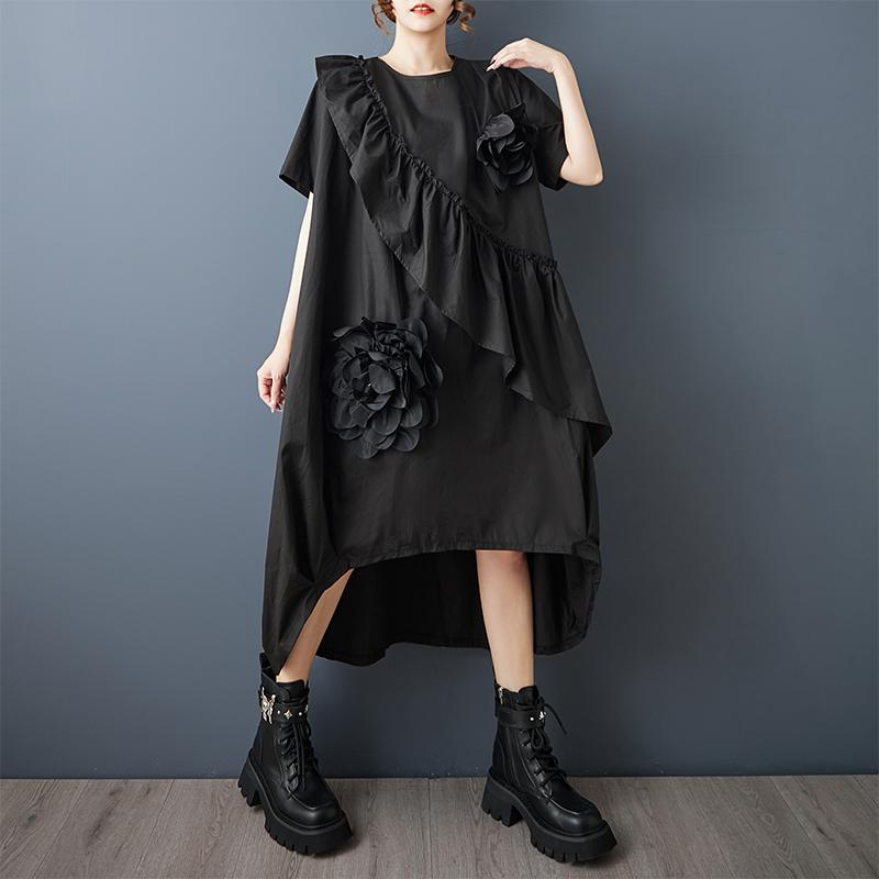 Kort ermet Plus size vintage blomstret ny i kjoler for kvinner avslappet løs midi lang sommerkjole