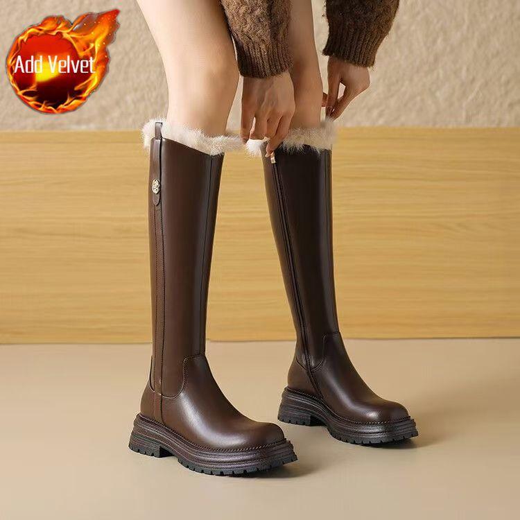

Fashion Winter Knee High Shaft Plush Waterproof Round Toe Platform Ladies Shoes Non Slip New Rock Chic and Elegant Women s Snow Boots 35