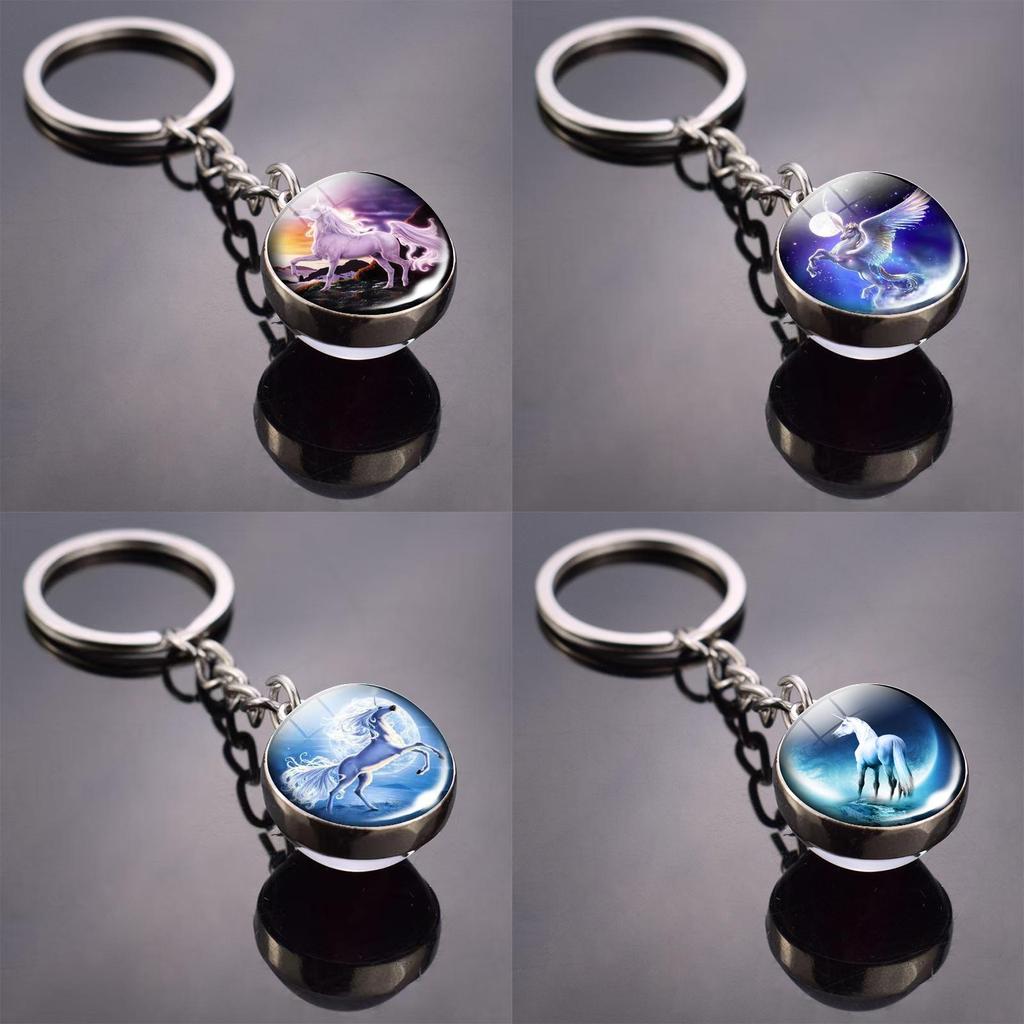 Unicorn Pattern Jewelry With Round Zinc Alloy Glass Charm For Gift And Daily Wear