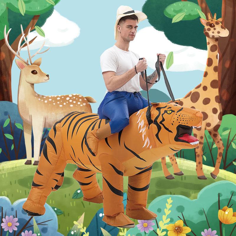 Cqqa Unisex Halloween Ride Tiger Inflatable Costume Products Inflatable Toys Dress Up Costume Props