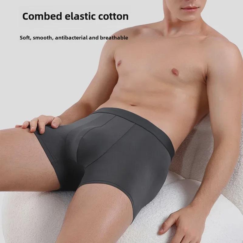 Men's Large Size Combed Cotton Mid-Waist Boxer Briefs - Comfortable, Loose, and Breathable