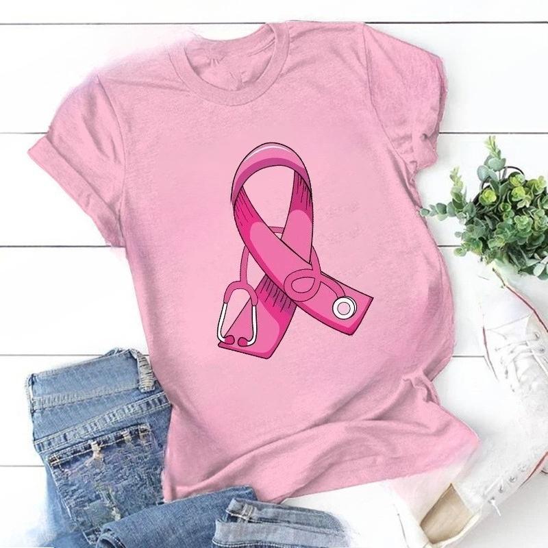 Pink Stethoscope Printed Tshirt Womens Breast Cancer Warrior Short Sleeve Round Neck Tshirt Women S