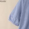 ZANZEA Women Summer Round Neck Half Sleeve Casual Stripe Blouse