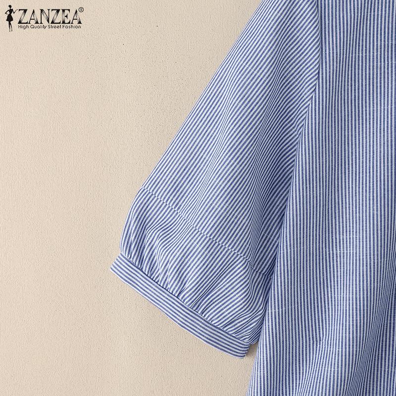 ZANZEA Damen Sommer Rundhals Halbarm Lässige Streifenbluse