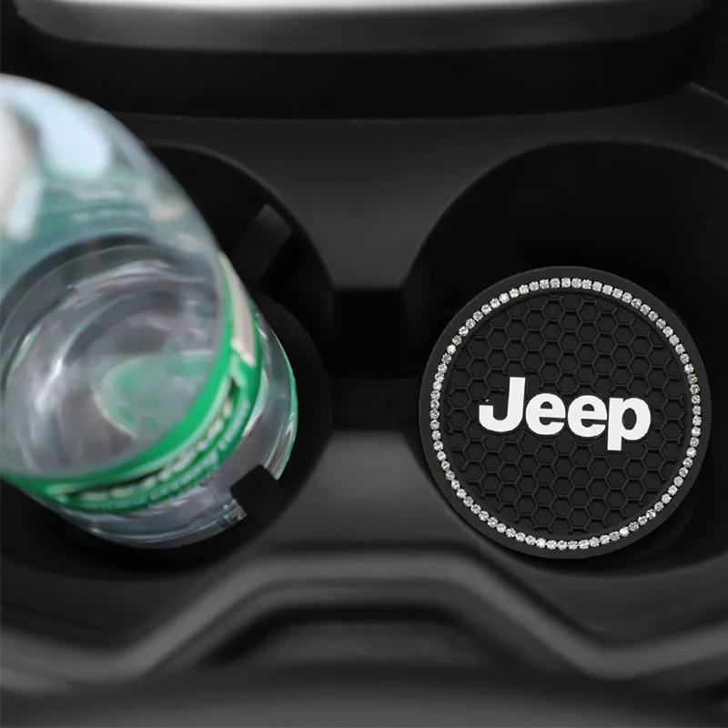 2Pcs Anti-Slip Silicone Car Cup Mat Anti-Noise Coasters Automotive Interior Accessories for Jeep Wrangler Grand Cherokee Compass AKT1