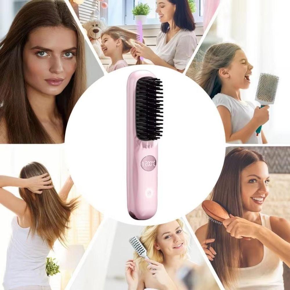 Dual-Function Operation Electric Hair Straightener Brush USB Charging Hair Brush Home Use