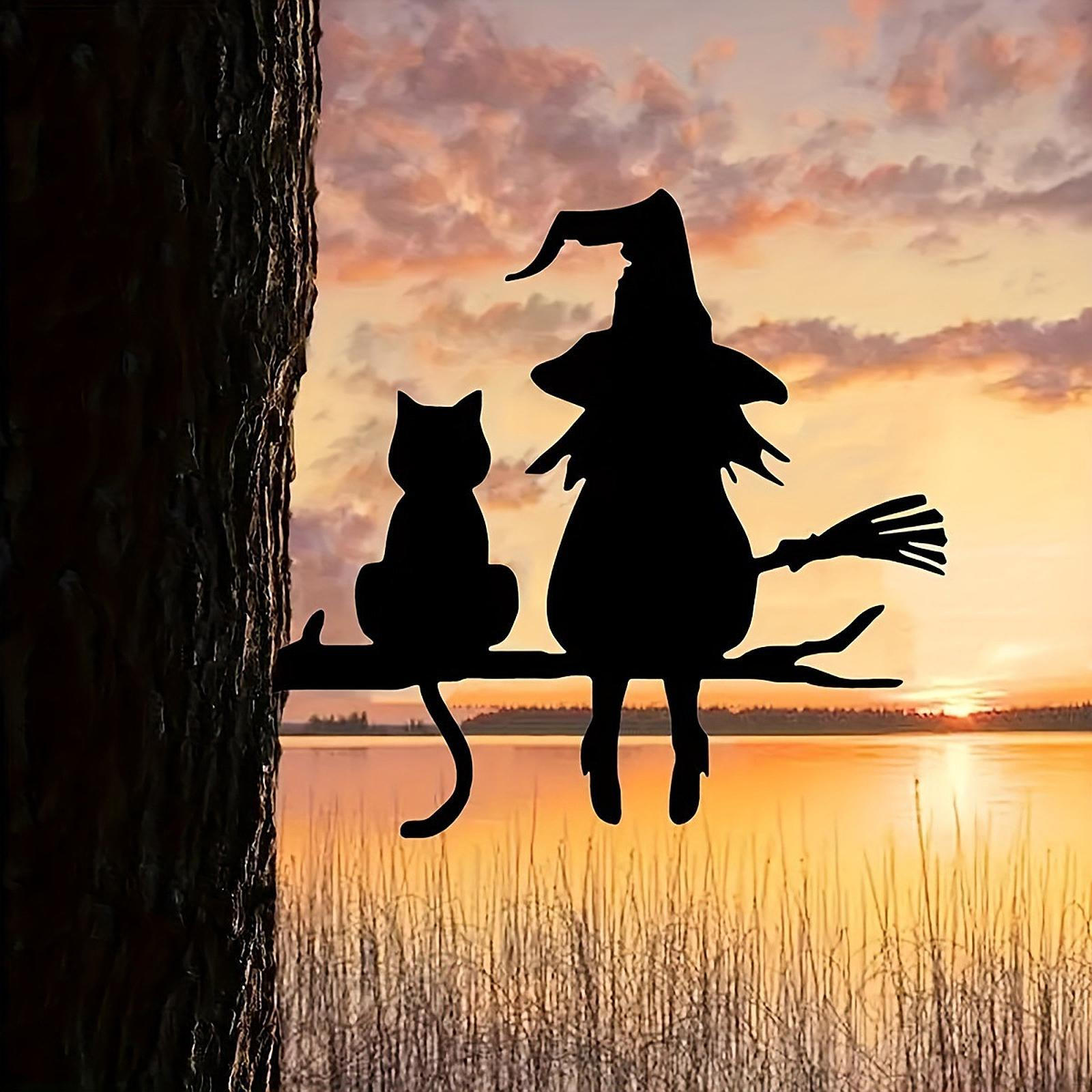 

Угловая табличка для сада с силуэтом ведьмы для декора двора 20x15.6cm