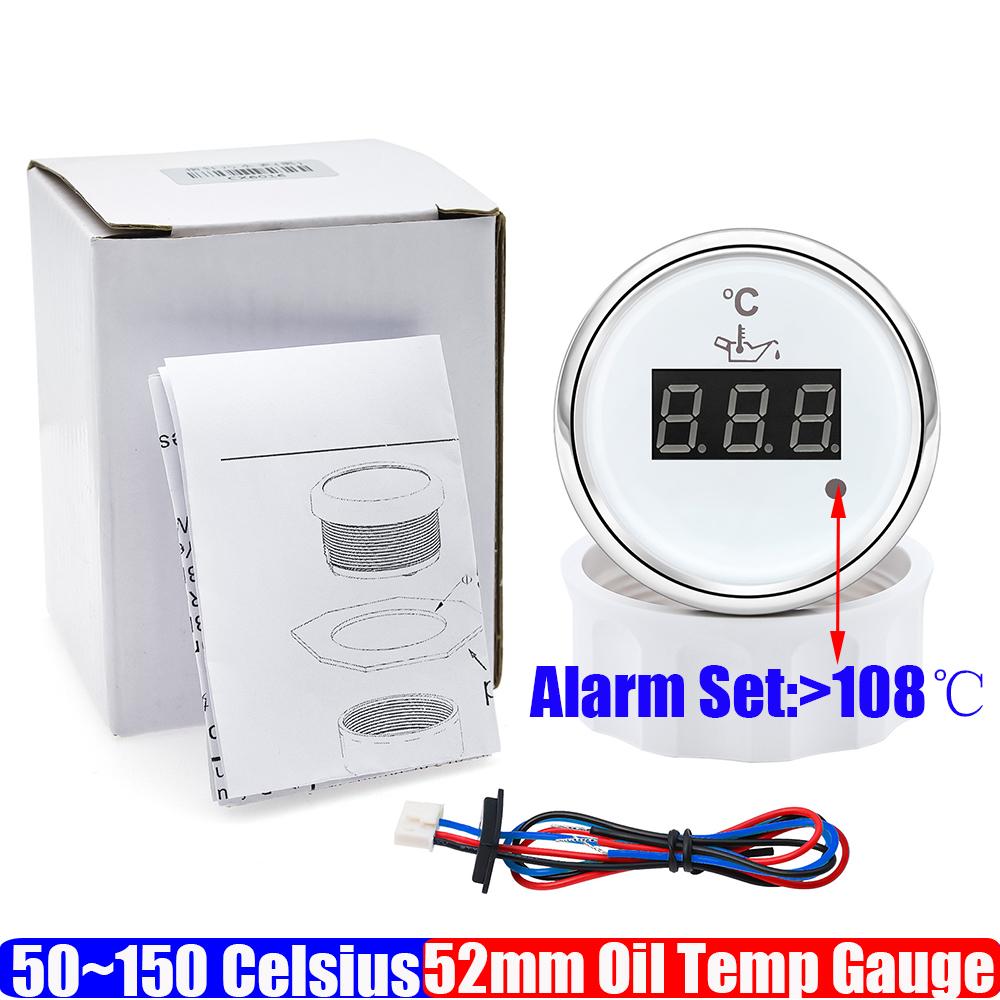 Digital 52mm Oil Temperature Gauge with Flash Alarm 50-150℃ Oil Temp Meter Sensor for Auto Marina Boat Yacht 12V24V Customized