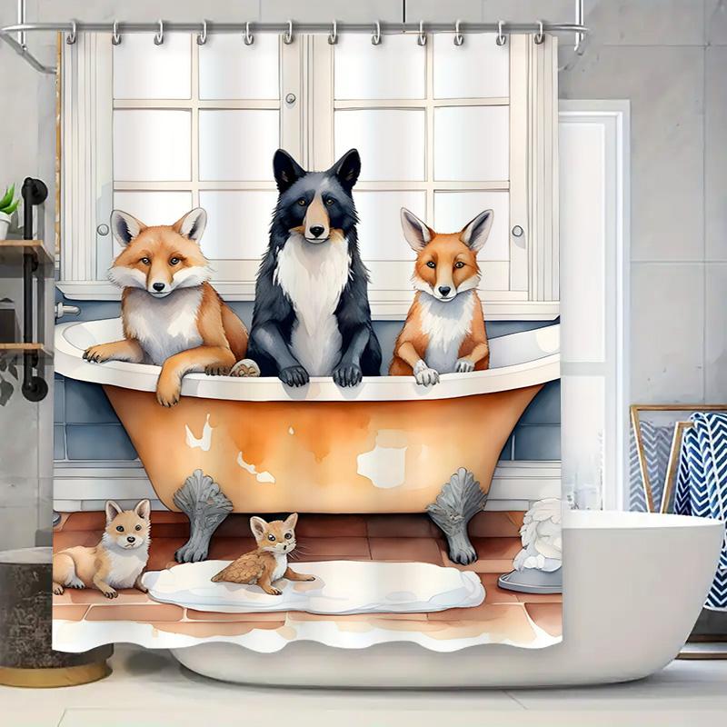 Whimsical Bathroom Decor: Foxes Bathing in Luxury 3D Printed Shower Curtain for Home Decoration White Orange Colorful Animal Pri