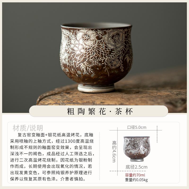

Creative Flower-patterned Ceramic Tea Tasting Cup Exquisite and High-end Personal Tea Cups Ancient Rock Clay Owner s Single Cup 110ml