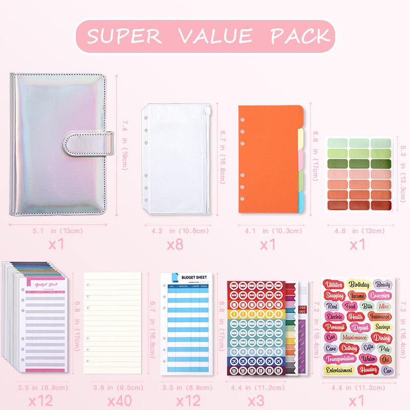 Colorful A6 PU Leather Macaron Budget & Account Book - Multi-functional Cash Diary & Storage Planner