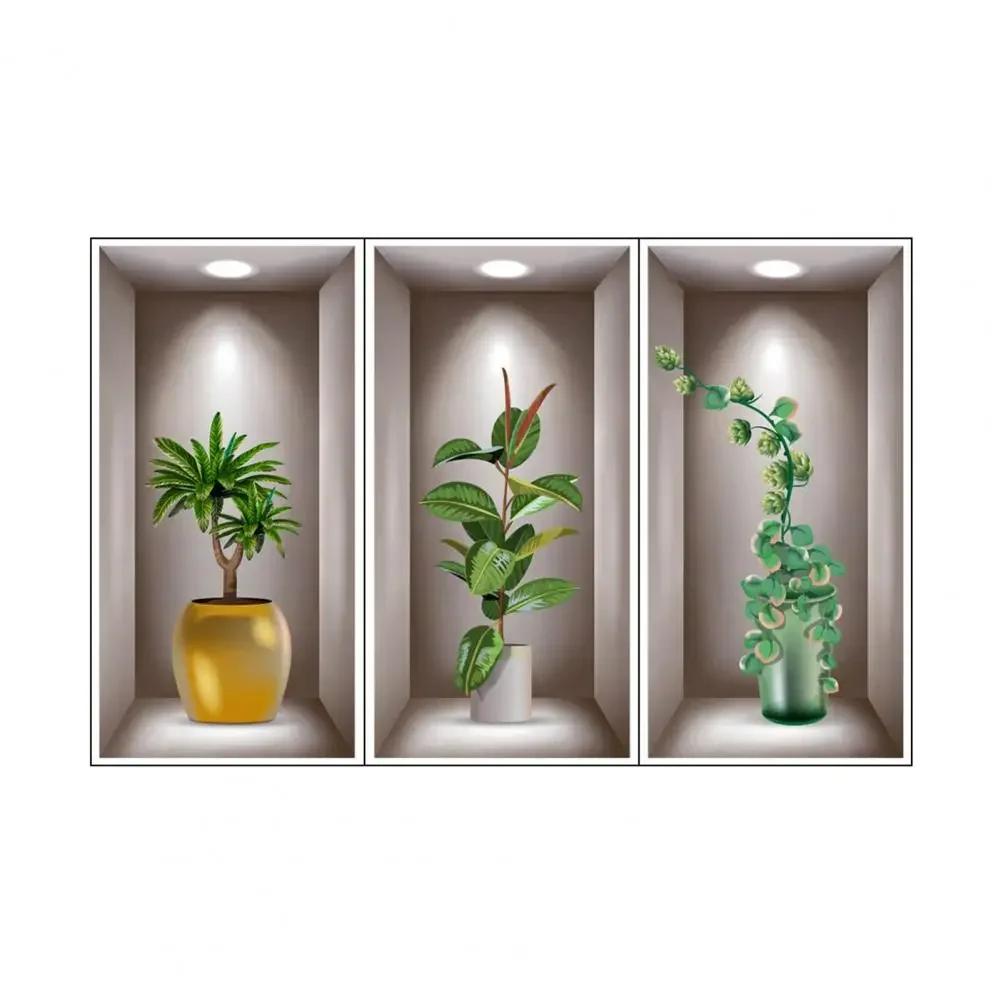 

3Pcs/Set Durable Wall Decal Stickers PVC Wall Stickers Attractive Decorative Green Plant Potted Wall Stickers
