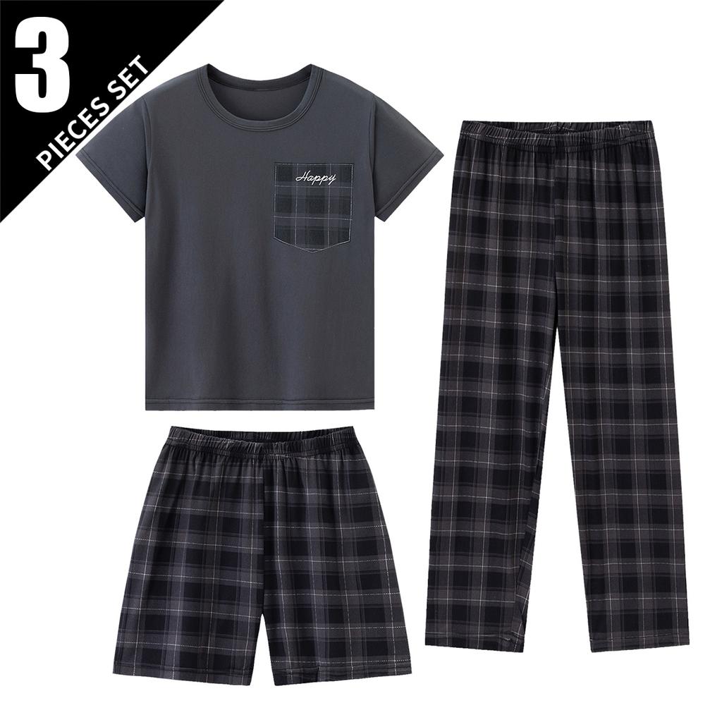 Xiaomi 3-piece Set Of Children's Seasonal Home Clothes For Boys And Girls Checkered Printed Short Sleeved Shorts And Pants Combination
