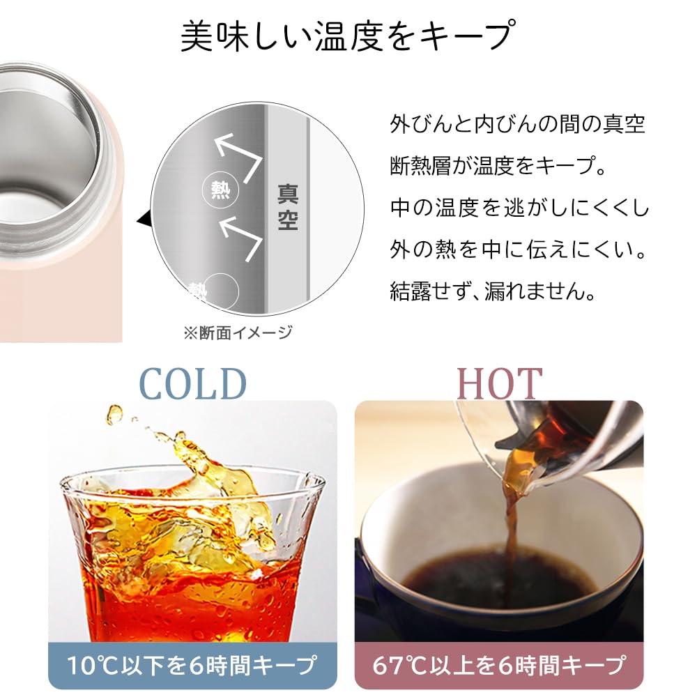 Iris Ohyama Stainless Steel Water Vacuum Keeps Hot or Cold for 6 Easy to Use in the Direct Washable for Easy Eucalyptus SM-FS500 Bottle, 500ml,