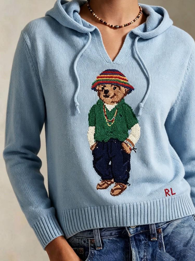 2026 Autumn/Winter Women's Casual Academy Style Bear Sweater