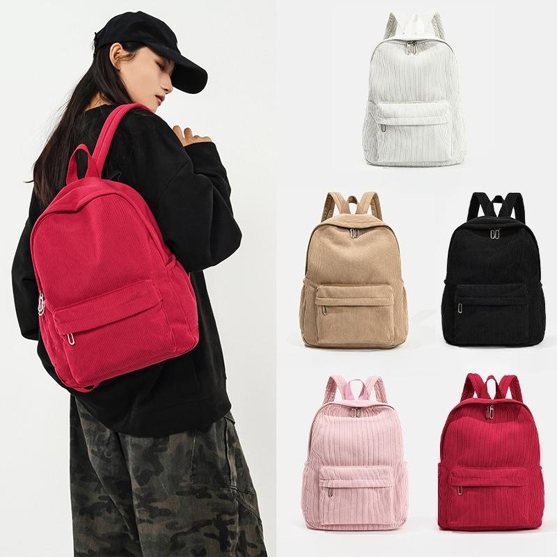 A Versatile Schoolbag for Primary and Secondary School Students, Featuring A Large Capacity of Corduroy and A College-style Backpack Casually