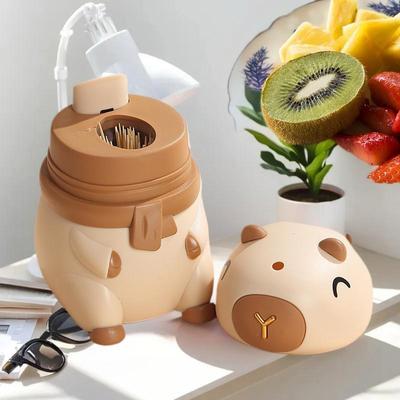 1PC Toothpick Holder Floss Stick Dispenser Decorative Automatic Smart Organizer Bucket Jar Capybara Design Outdoor Tableware