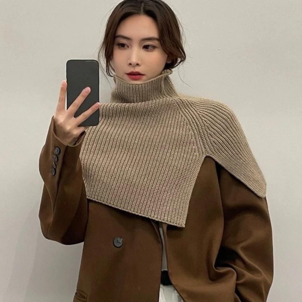 Warm Women Cape Pullover High Neck Scarf Elegant Knitted Shawl  Clothes Decoration Accessories