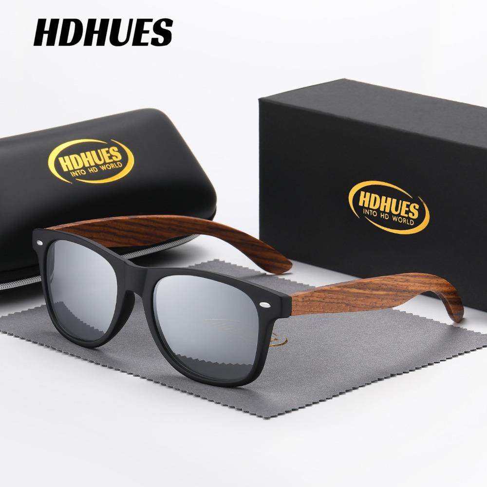 HdHues Unisex bambusové polarizované venkovní dřevěné vintage sluneční brýle, UV400
