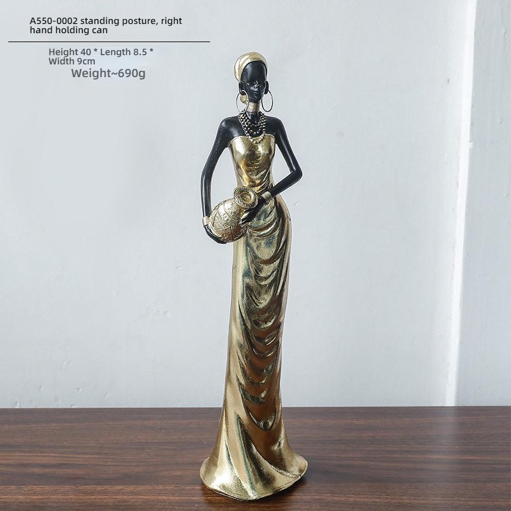 African Woman Resin Statue - Handmade Ancestral Mother Sculpture, Tribal Home Decor with Water Pot,Gift for Office Desk