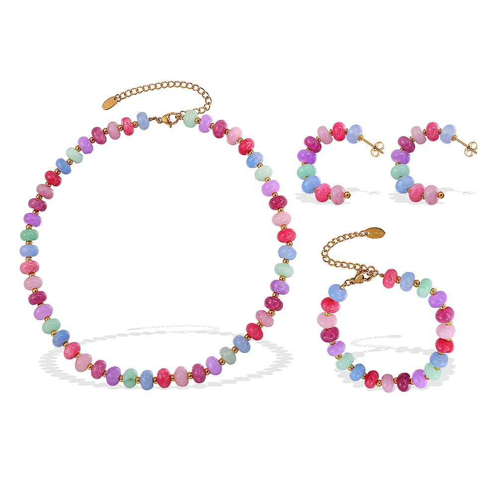 Fashion Color Natural Stone Abacus Bead Bracelet Light Luxury Versatile Personality Bracelet Earrings Jewelry Women
