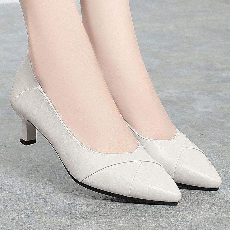 Pantofi de damă cu straturi subțiri, stil de primăvară și toamnă, toc mediu, plasă deodorantă, toc înalt, rezistenți la uzură