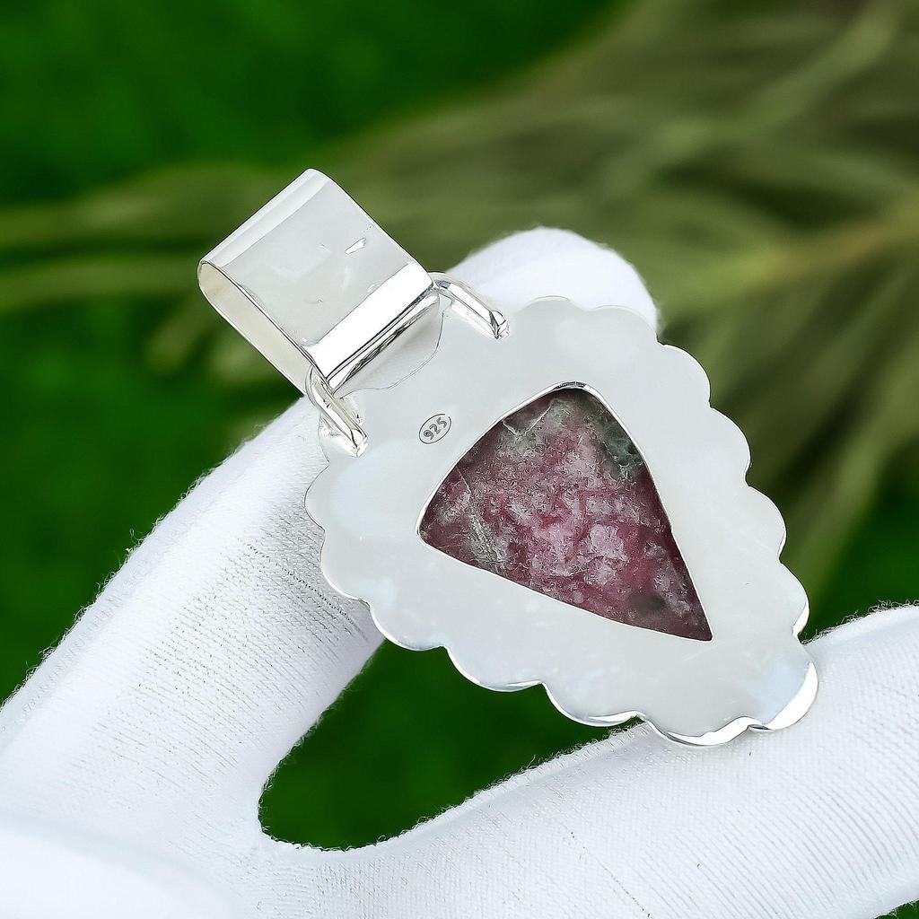 Natural Thulite Gemstone Pendant Handmade 925 Sterling Silver Indian Jewelry