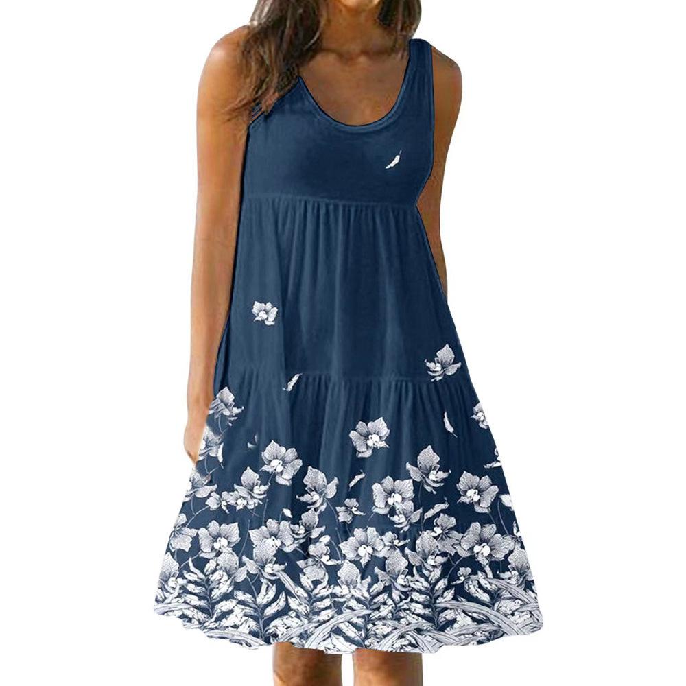 Módní šaty bez rukávů ve tvaru písmene O s výstřihem květin Dámské letní ležérní jednodílné šaty